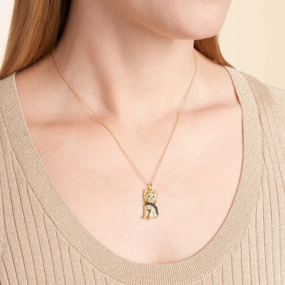 Royal Yorkie Crystal Embellished Gold Tone 19” Pendant & Necklace LAST ONE - Picture 2 of 5